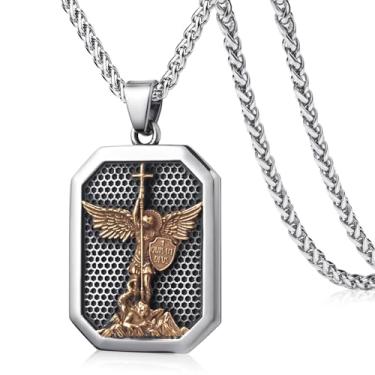 Imagem de KIRTIJW Colar de aço inoxidável com medalhão de santos padroeiros de aço inoxidável, São Cristóvão, George, Michael/Jusus, Maria, Aço inoxidável, Sem Pedra Preciosa