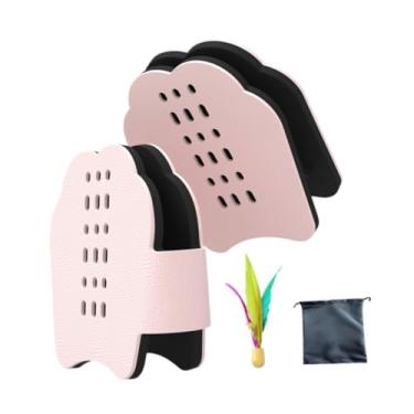 Imagem de rockible Raquetes de mão de badminton wearable pás esportes portáteis brinquedos raquetes para festival indoor ao ar livre jogo quintal crianças adultos, Rosa