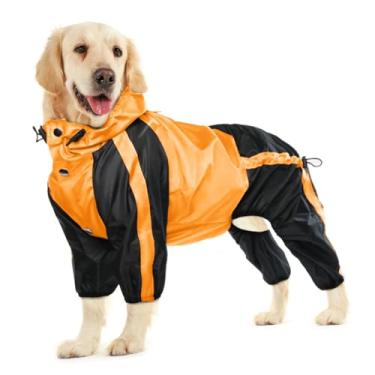 Imagem de OUOBOB Capa de chuva para cães – impermeável e leve para cães grandes – Poncho ajustável para animais de estimação de 4 pernas com capuz, colete à prova de neve, orifício para coleira