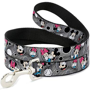Imagem de Buckle-Down Coleira para animais de estimação – Mickey e Minnie Peek-a-Boo Expressions redemoinho preto/branco – 1,2 m de comprimento – 1,27 cm de largura