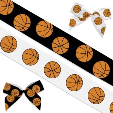 Imagem de Hying 2 fitas de basquete para artesanato, fitas de gorgorão brancas e pretas de 4/12.7 cm de largura, fitas de bolas esportivas, fitas de basquete para embrulho de presente, decoração de aniversário