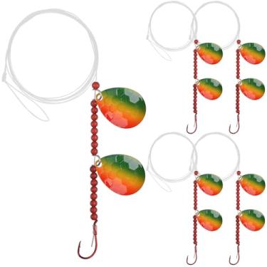 Imagem de Pacote com 6 Walleye Spinner Rig Kit de Arnês de Rastejamento Plataformas de Isca Viva, Colorado, Lâminas Giratórias, Ganchos de Polvo, Iscas de Pesca para Fazer Walleye Rigs Vermelho/Amarelo/Verde