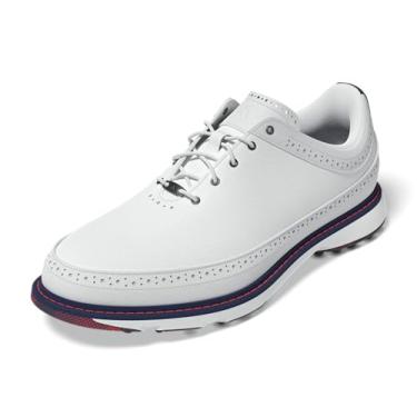 Imagem de adidas Tênis masculino MC80 Spikeless, Calçado branco/azul marinho universitário/melhor escarlate, 43