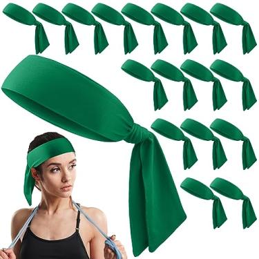 Imagem de Hiboom Pacote com 18 faixas esportivas para homens e mulheres, tiaras de karatê ninja, faixas elásticas de cabelo para jogar tênis, basquete, ioga, corrida, ciclismo (verde)