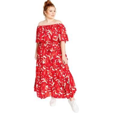 Imagem de City Chic Vestido longo feminino com estampa de calçada, Palmeira carmesim, 25 Plus Size