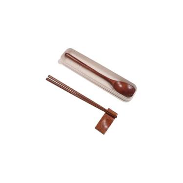 Imagem de Conjunto de talheres de pauzinhos de madeira, colheres de estilo japonês, suporte de descanso de pauzinhos de madeira, reutilizáveis, utensílios de viagem com estojo
