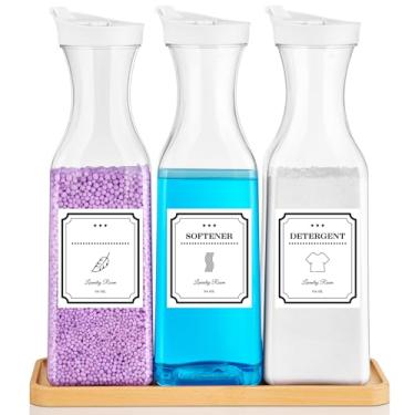 Imagem de Dispensador de detergente para a roupa, dispensador de sabão em pó de 1,5 g, recipiente de detergente líquido para roupas, dispensador de amaciante com bandeja, organizador de lavanderia com 4