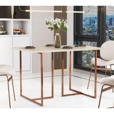 Imagem de Mesa de Jantar Mali MDF Off White Com Pés de Ferro Estilo Industrial C