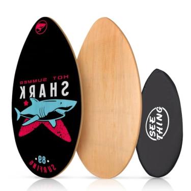Imagem de seething Skimboard de 35 polegadas com revestimento de alto brilho de madeira para iniciantes, crianças, adolescentes, adultos e todos os skimming (tubarão preto)