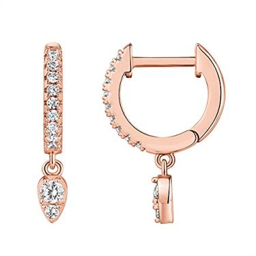 Imagem de PAVOI Brincos femininos banhados a ouro 14K prata esterlina S925 Post Leve/Pendente Huggie Brincos para mulheres | Conjunto de bisel solitário CZ | Brincos delicados, Ouro rosa, Zircônia cúbica
