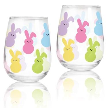 Imagem de FYSUIMU 2Pcs Easter Stemless Wine Glasses 17oz Easter Bunny Drinking Glasses Colorful Rabbit Tumbler Cups for Easter Spring Party Supplies