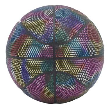 Imagem de Bola de basquete luminosa, tamanho 7, brilhante, reflexiva, brilhante, basquete, alta elasticidade para uso interno para crianças (brilho profundo)