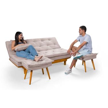 Imagem de Sofá Cama Caribe 3 Lugares Com Duas Banquetas Revestimento Linho