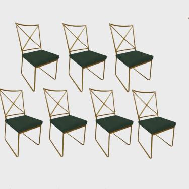 Imagem de Kit 07 Cadeiras Sala de Jantar Escritório Office Clark Industrial Ferro Dourado Suede V...