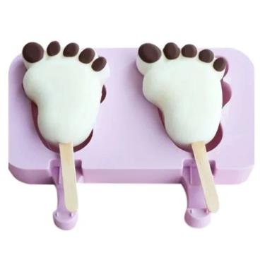 Imagem de Forma Silicone com tampa faz Sorvete Picolé Pegadas Pezinho