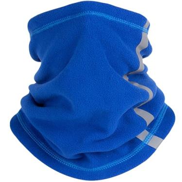 Imagem de Polainas de pescoço para homens cachecol de rosto de lã polar máscara de esqui com cordão capa de pescoço com alça reflexiva capa térmica macia para clima frio, azul
