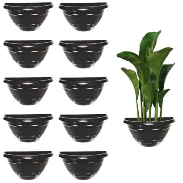Imagem de Kit 10 Vaso De Parede Meia Lua Preto De Plastico Flores E Plantas