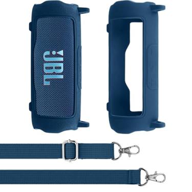 Imagem de Aenllosi Capa de silicone para alto-falante JBL Flip 7 Protable Bluetooth com alça de ombro ajustável, azul (apenas capa)
