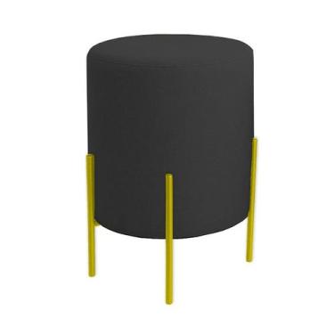 Imagem de Puff Orgânico Boucle Thor Com Pés De Ferro Dourado - 7 Decor, Preto