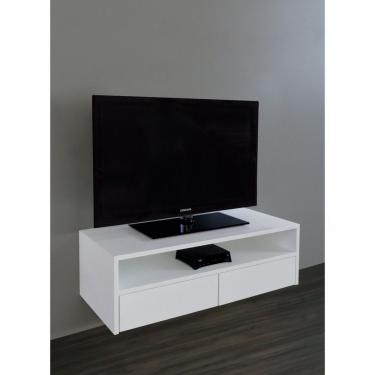Imagem de Rack Para Tv Suspenso Bancada Com Nicho E Gaveta Branco Laca