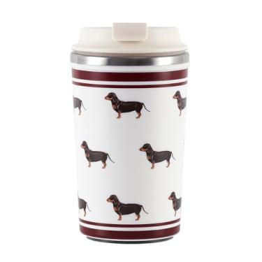 Imagem de Caneca de café de 300 ml e 450 ml, 286.3 g e 430.9 g, aço inoxidável 304 e revestimento de cerâmica interior, acompanha xícara de café com uma base de ventosa, abertura de tampa com um clique, dois