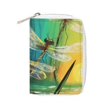Imagem de NTVOWPZO Carteira masculina com suporte de cartão de crédito macio para cartões de visita dançando com libélulas, capa para cartão com zíper