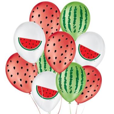 Imagem de Balão de Festa Decorado Melancia - Sortido 9" 23cm - 25 Unidades - Bal