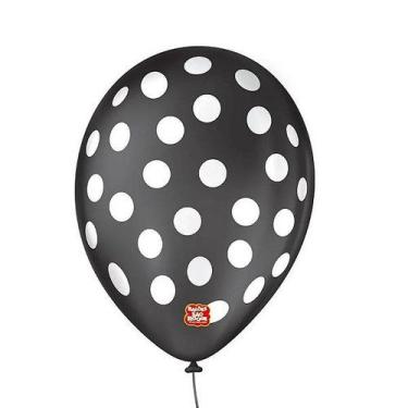 Imagem de Balão de Festa Decorado Poá Bolinha - Preto e Branco 9" 23cm - 25 Unid
