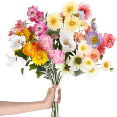 Imagem de Giegxin Flores artificiais e flores pastéis de 15,8 polegadas para decoração de mesa de aniversário de casamento, buquês de casamento, decoração de casa