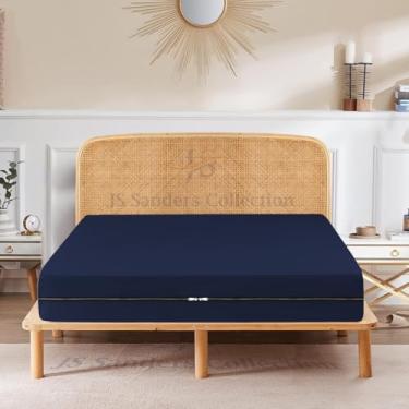 Imagem de Lençol casal com zíper 40,6 cm, bolso profundo, 100% algodão egípcio, 600 fios, capa de colchão com zíper, qualidade hoteleira, 1 lençol com elástico, 137 x 189 cm, azul marinho