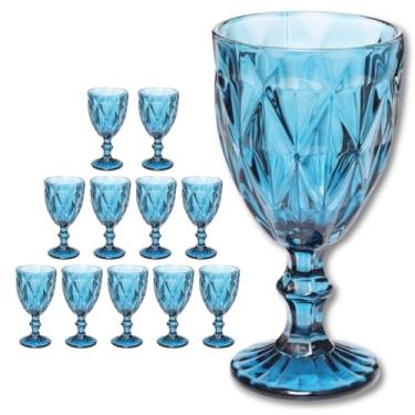 Imagem de Jogo com 12 Taças de Vidro Azul Diamond 300ml – Taça Versátil Água/Suco/Vinho Acabamento Elegante