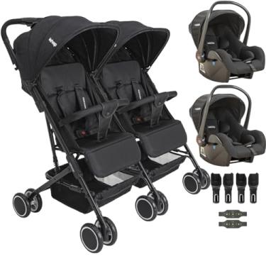 Imagem de Carrinho Kiddo para Gemeos com 2 Bebe Conforto Mascote Preto