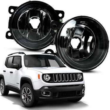 Imagem de Par Farol Auxiliar Milha Lente Vidro Aro Preto Renegade 2015 2016 2017 2018 2019