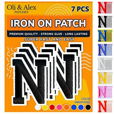 Imagem de Oli and Alex Ferro em letras 6 cm - 7 peças de N adesivos pretos letras para roupas - Super cola - sem necessidade de costura - bordado alfabeto futebol time escola universidade - preto, N