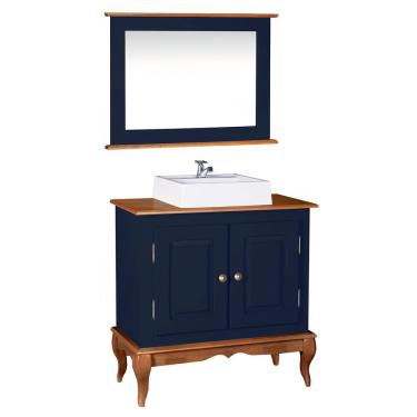 Imagem de Gabinete para Banheiro com Cuba e Espelheira Dália 3050 - Azul Petróleo/Imbuia Glazer