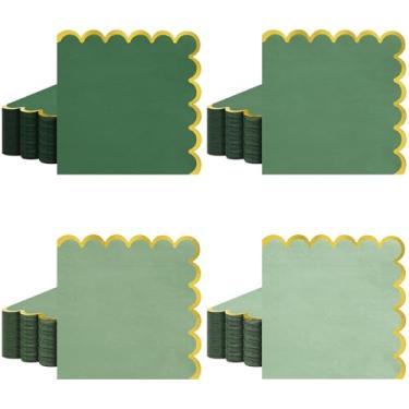 Imagem de Pacote com 100 guardanapos de coquetel verdes - guardanapos de jantar descartáveis de 12 cm com bordas recortadas douradas, guardanapo de papel elegante para bebidas para casamento, chá de bebê, chá