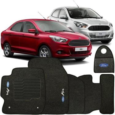 Imagem de Jogo Tapete Automotivo Carpete + Lixeira Ford Ka 2015 à 2019 Soft Logo Bordado Grafite 6 Peças