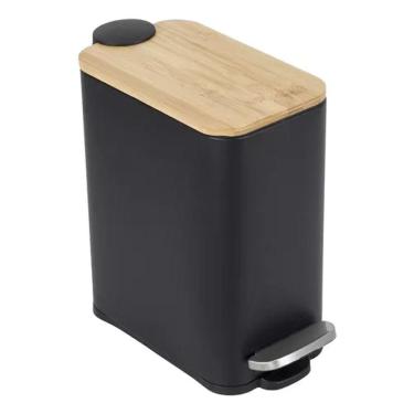 Imagem de Lixeira Para Banheiro 5l Madeira E Metal 29x27x14cm - Preta