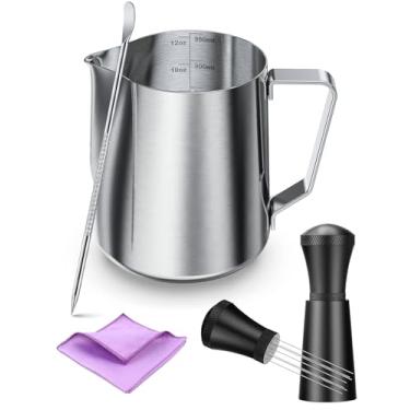Imagem de Kit de acessórios para máquina de café expresso: 7 agulhas de aço inoxidável, ferramenta de distribuição de café expresso, jarra de espuma de leite de 340 g com caneta latte art, toalhas de limpeza