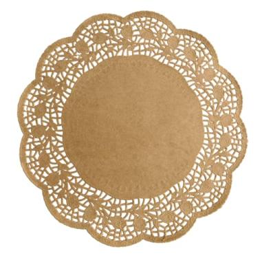 Imagem de Phantomon 100 peças de papel de renda marrom de 30 cm – Jogo americano descartável natural não tingido sem cor, ecológico para bolos, sobremesas, mesa de jantar, casamentos, festas de aniversário