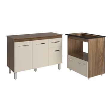 Imagem de Mobília Decor, Balcão Armário Gabinete Aline 118 cm Savana Off White com Tampo Savana e Balcão Evelyn Cooktop 5 Bocas Savana Off White