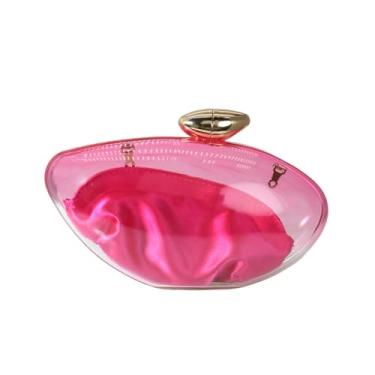 Imagem de PSBIY Bolsa feminina de acrílico para noite, bolsa de mão transparente exclusiva com corrente removível para festa de casamento, baile de formatura, rosa vermelha