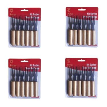 Imagem de Kit 24 Garfos Garfinhos P/Petisco Frios Em Inox Cabo Madeira - Purus U