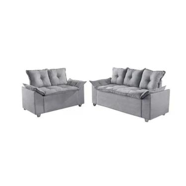 Imagem de Conjunto Sofá 2 E 3 Lugares Viena Veludo Cinza Claro