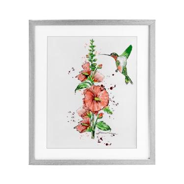 Imagem de Stupell Industries Impressão emoldurada cinza beija-flor e hollyhock design sob vidro por Susan Lugar, 40 x 33