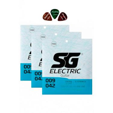 Imagem de Kit 3 Sg Encordoamento Guitarra .009 Extra Leve Níquel Jogo