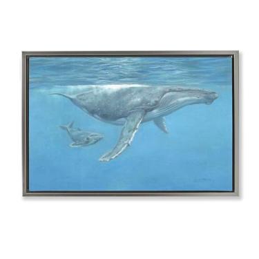 Imagem de Stupell Industries Design de arte de parede em tela flutuante cinza subaquática baleia jubarte por David Stribbling, 53 x 78 cm