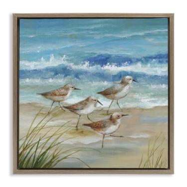 Imagem de Stupell Industries Tela flutuante marrom Sandpiper Gathering View Design de arte de parede por Nan, 63 x 63 cm