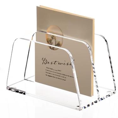 Imagem de Organizador de correio de acrílico para mesa, 4 compartimentos para cartas e porta-documentos com base antiderrapante, pequenos suportes de arquivo para contas, envelopes, cartas, correios, papéis