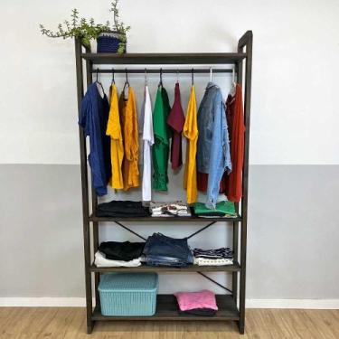 Imagem de Arara de Roupas de Madeira Pinus Linea Ample Tabaco - ArtFactory Desig